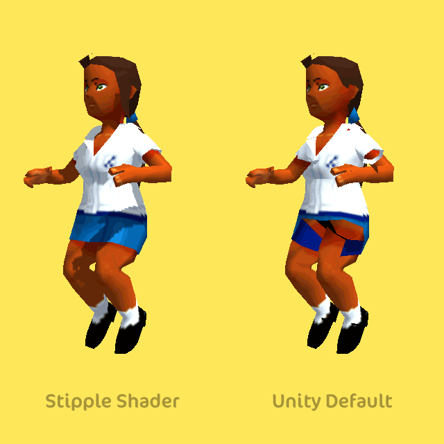 A comparison of default alpha blending and my Unity stipple transparency shader